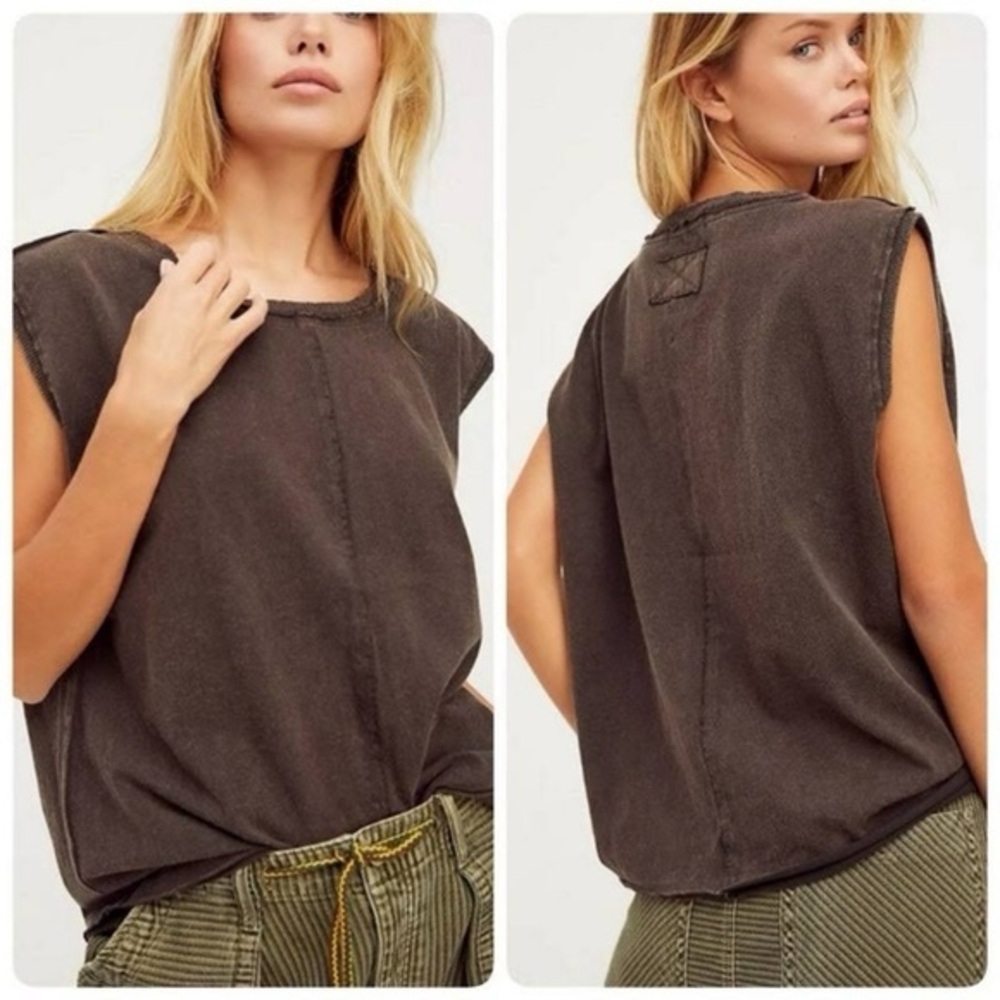 Free People Kasee Muscle Top Sz XS We the Free Cap Sleeves Brown